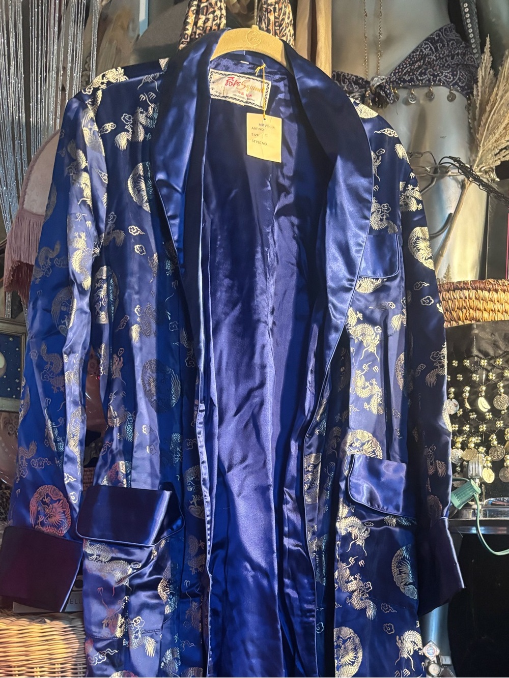 VintaSilky Blue Floral Satin Robe - Unbranded